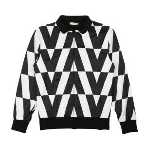 Black And White Optical Print Zip-Up Track Jacket