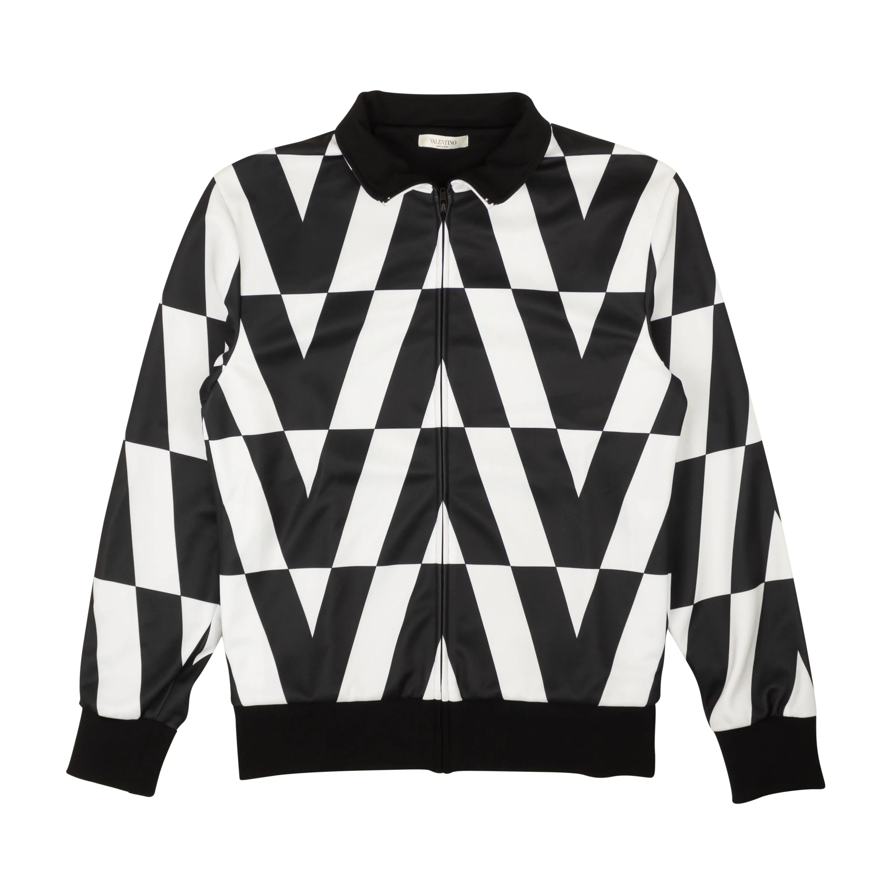 Black And White Optical Print Zip-Up Track Jacket