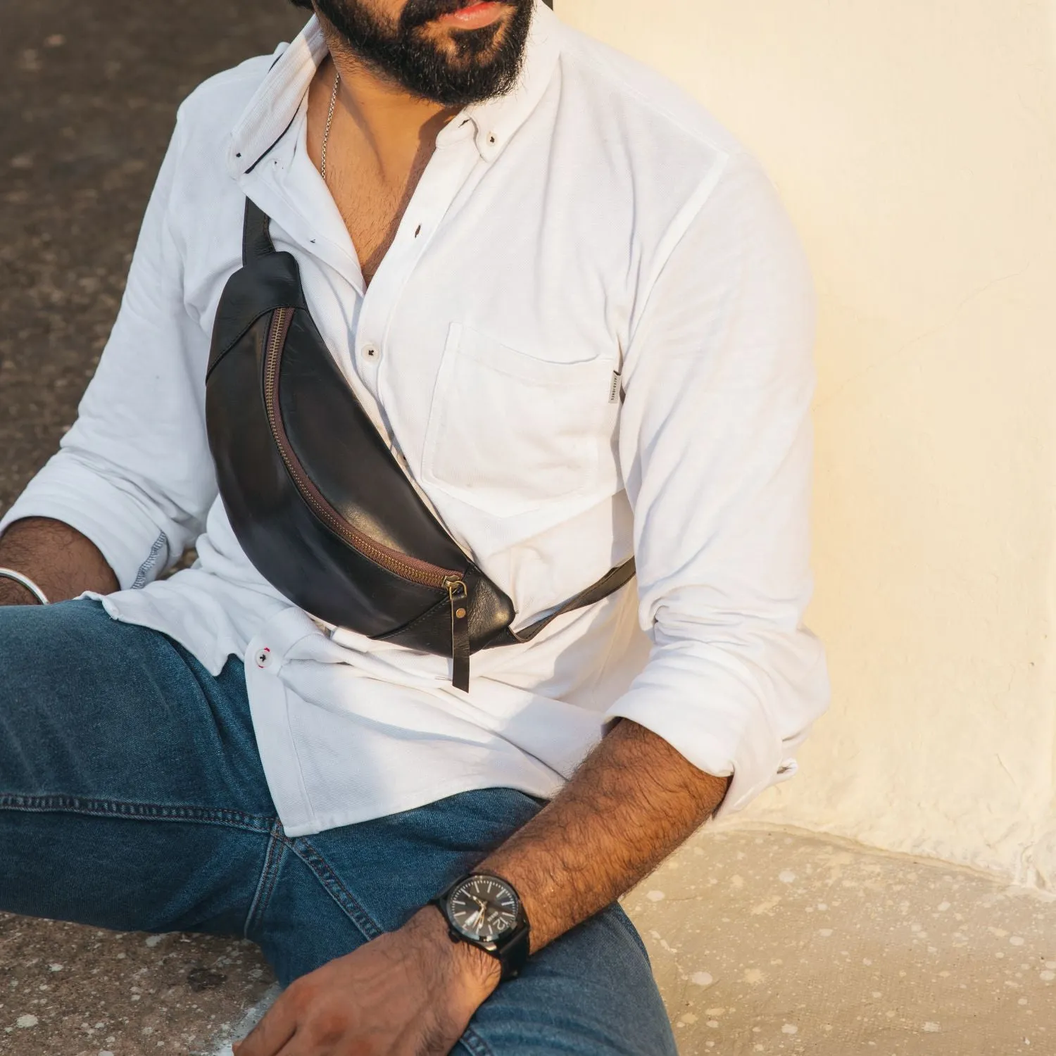 Brown Unisex Leather Fanny Pack