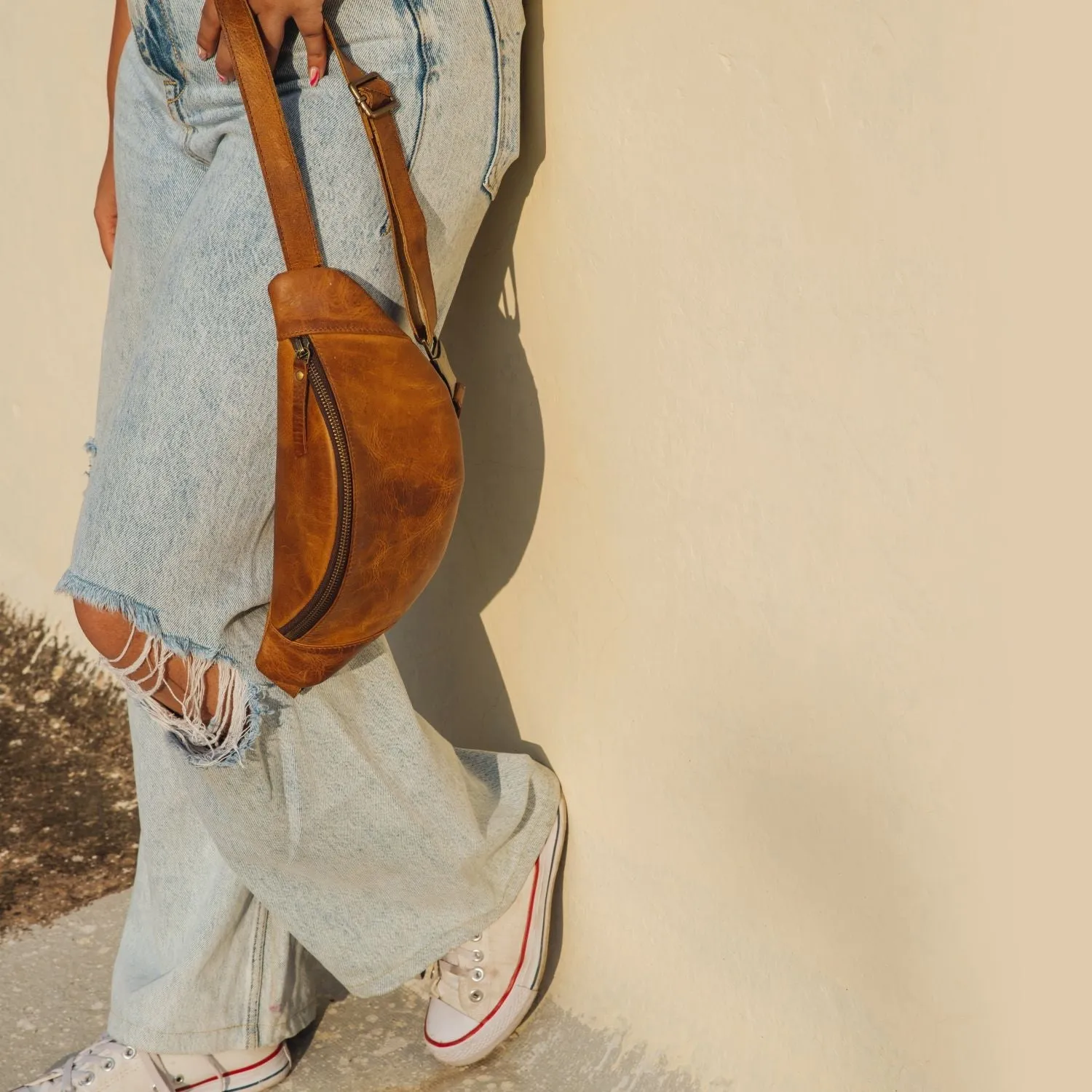 Brown Unisex Leather Fanny Pack