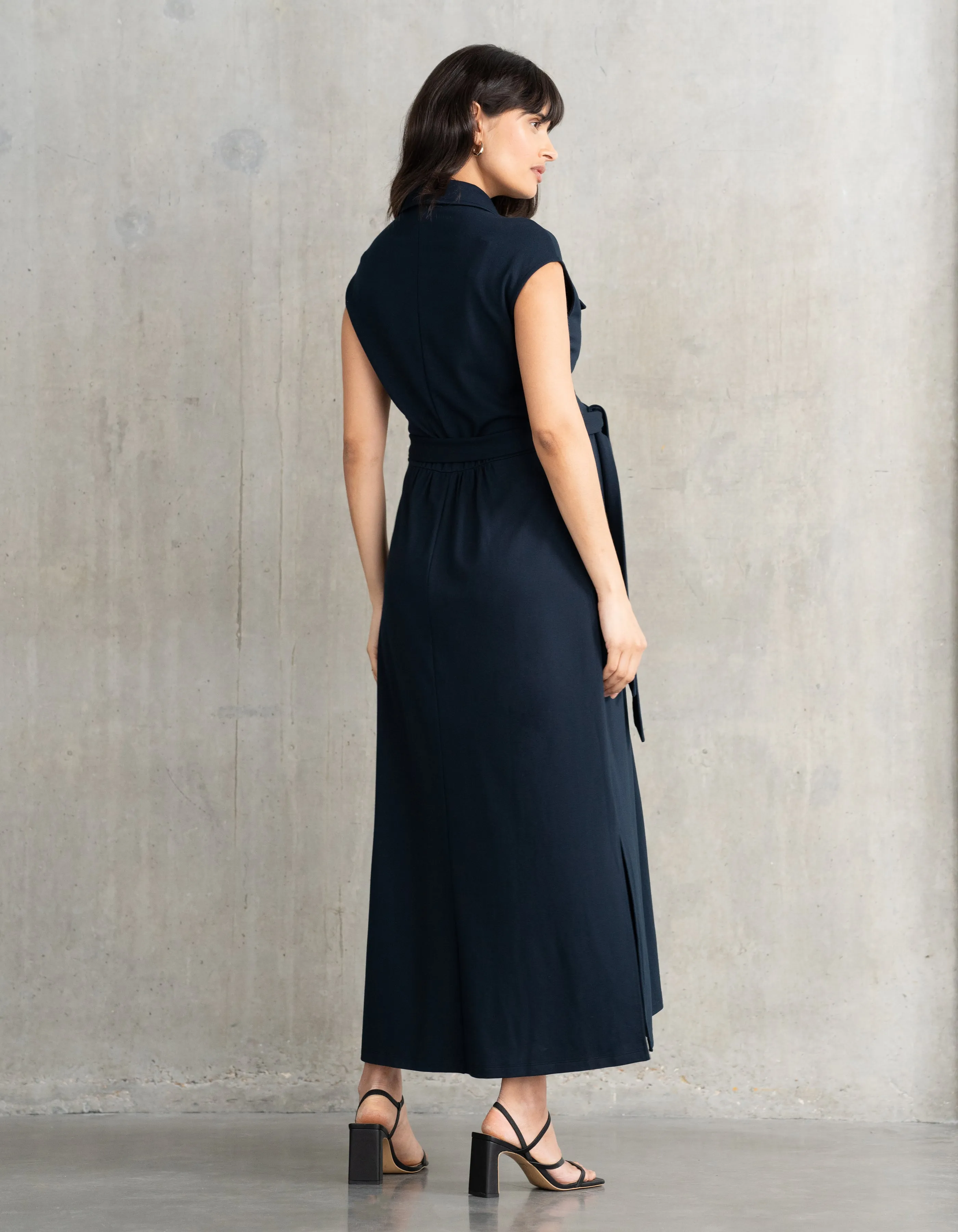 Comfort-Tailored Belted Maxi Maternity Dress