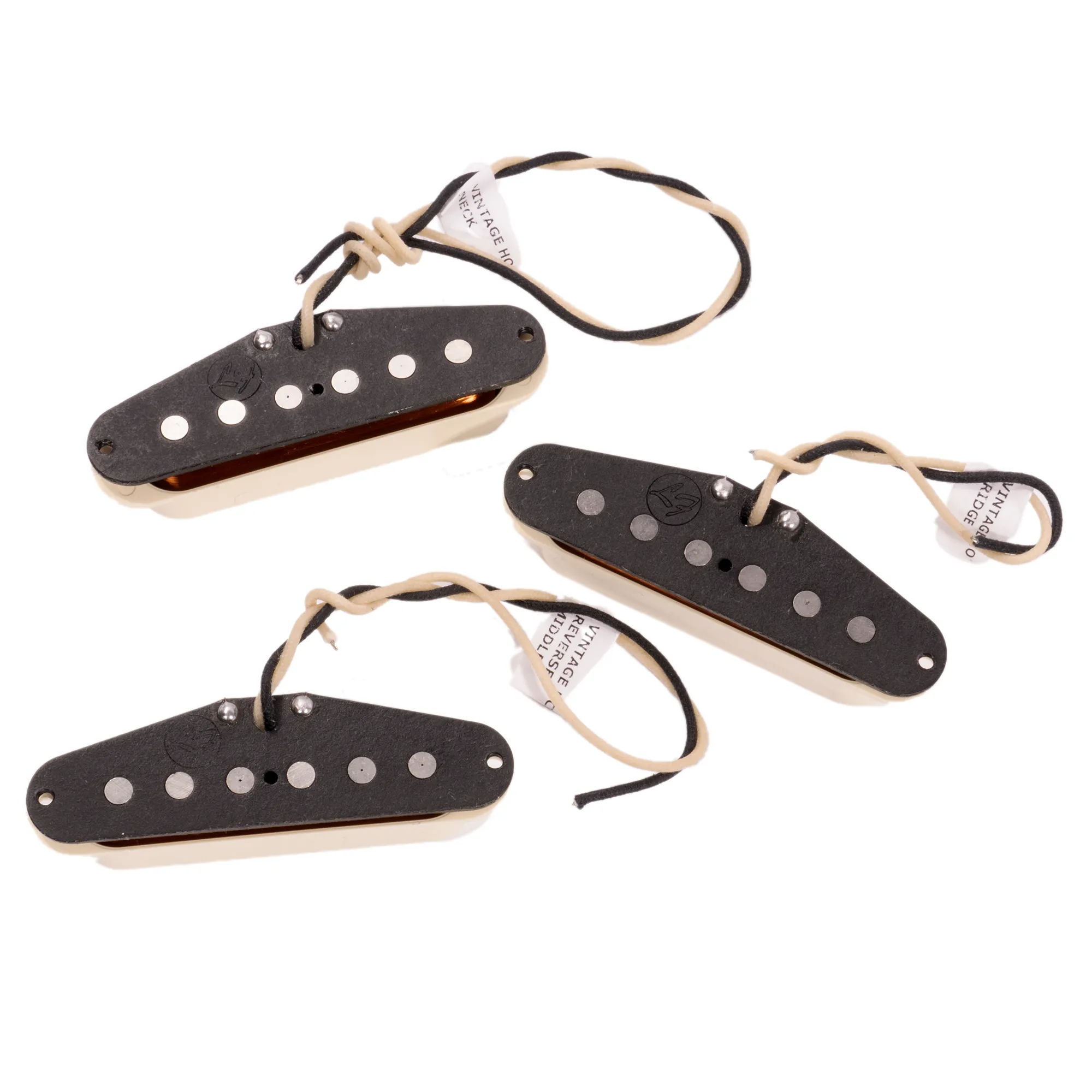 Fralin Vintage Hot Single Coil Strat Electric Guitar Pickup Set, Parchment, Stock Stagger