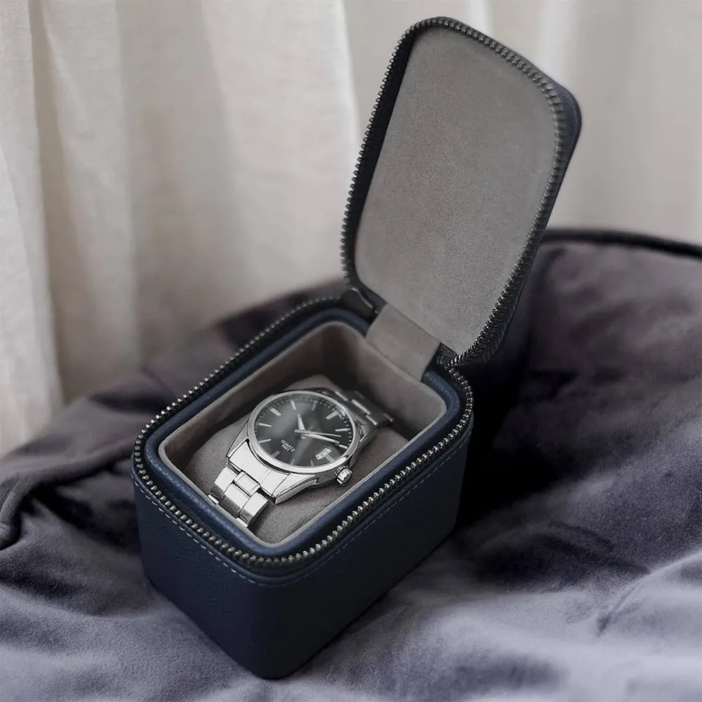Small Zipped Watch Box - Navy Blue - 75958