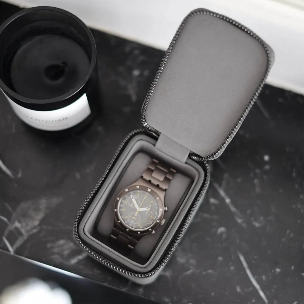 Small Zipped Watch Box - Slate Grey - 75959