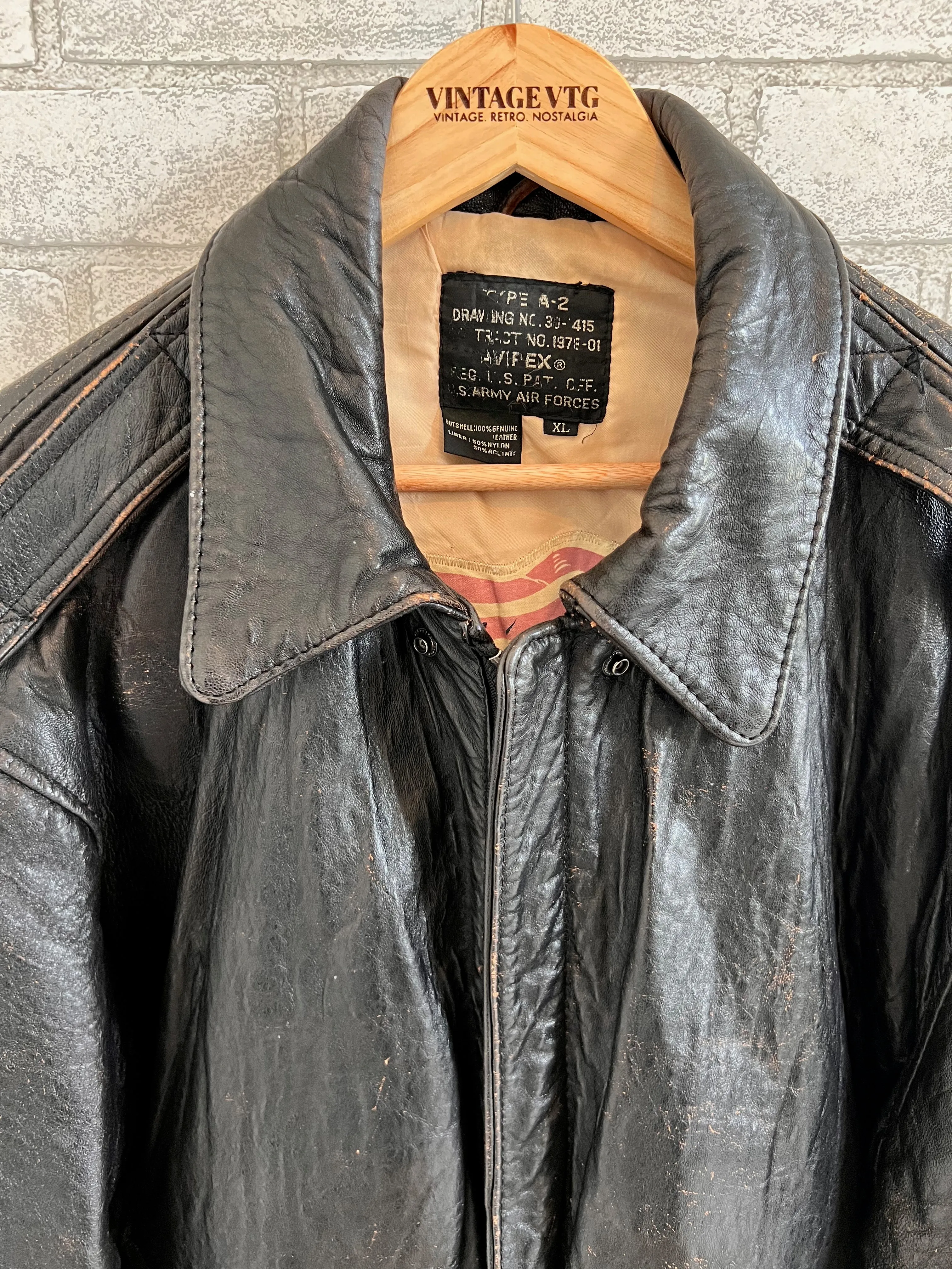 Vintage 89 Avirex A-2 Leather Flight Bomber Jacket Large Stars & Stripes Forever. XL