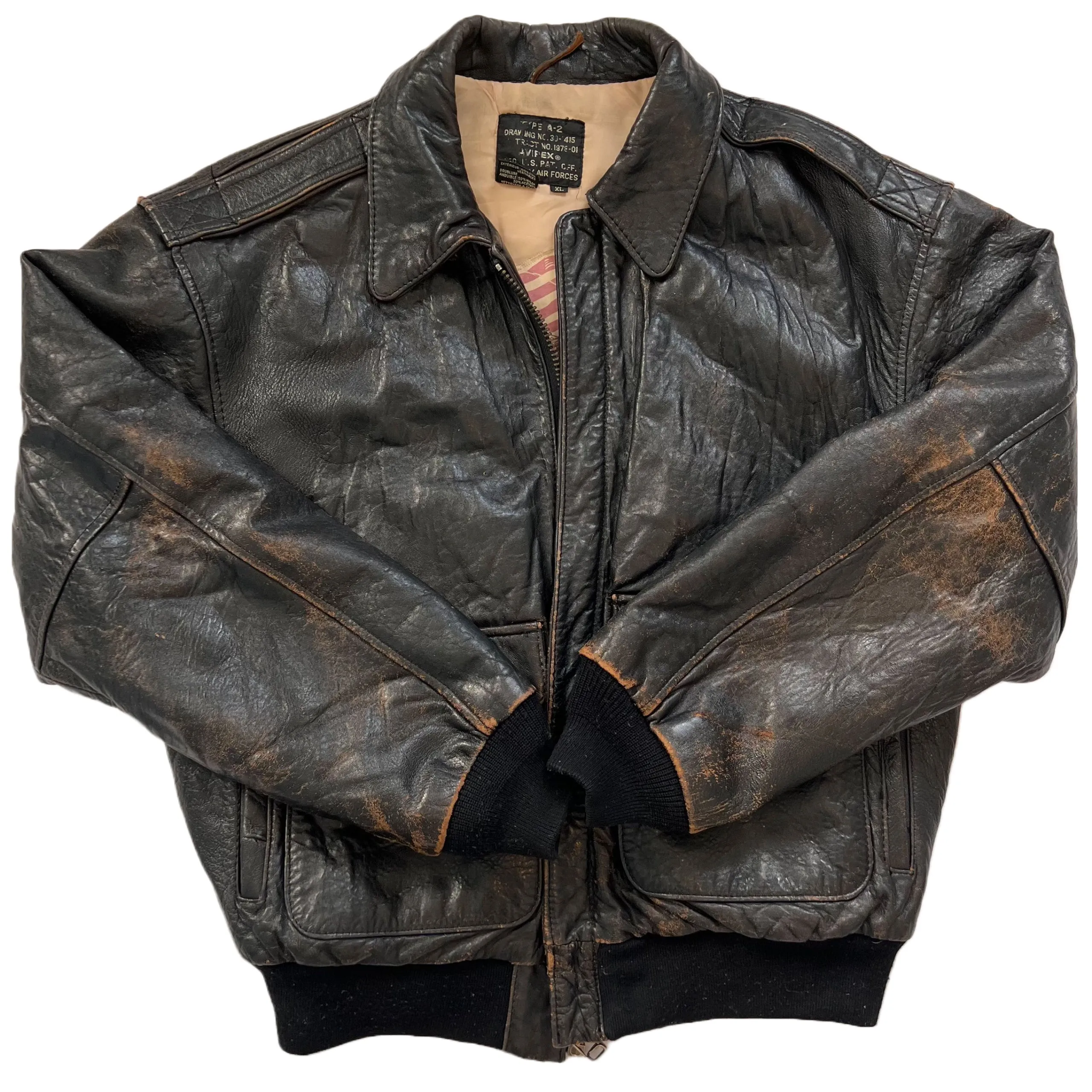 Vintage 89 Avirex A-2 Leather Flight Bomber Jacket Large Stars & Stripes Forever. XL