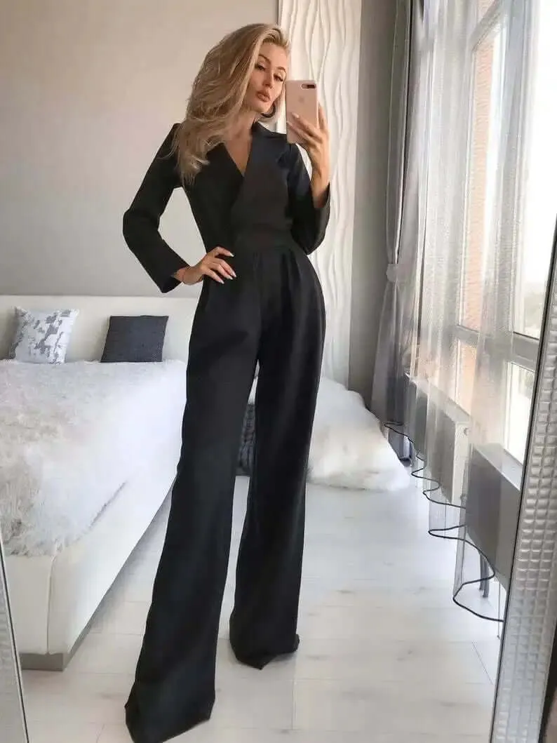 Women's Elegant Wide Leg Jumpsuit: Tailored Fit